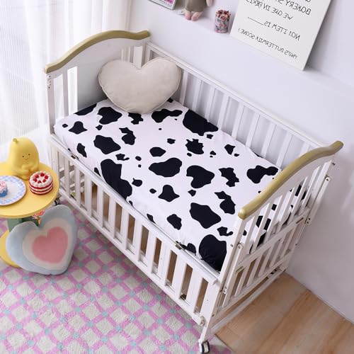 Image of Soft Skin-Friendly Cow Printed Crib Sheet for Boys Girls,2 Pack Crib Mattress Sheet or Toddler Bed Sheet, Baby Cow Print Fitted Crib Sheet (White Cow)