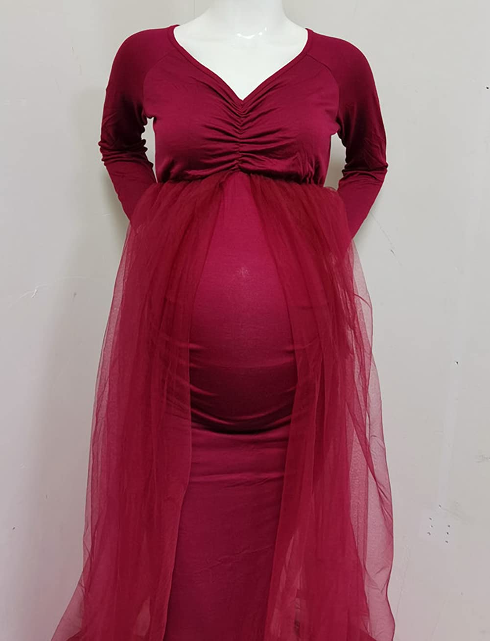 CFWSHJ Abito Premaman con Spalle Scoperte in Tulle per Servizio Fotografico, Abito Aderente a Maniche Lunghe per Baby Shower