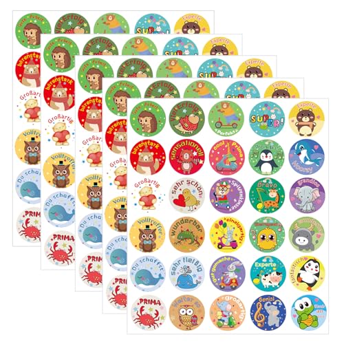 600 Stück Lehrer Belohnung Aufkleber Deutsch Belohnungssticker Motivationsaufkleber Kinder mit 30 Motive Belohnungsaufkleber Deutsch Lehrerbedarf Sticker Belobigung Schüler Reward Sticker Kinder