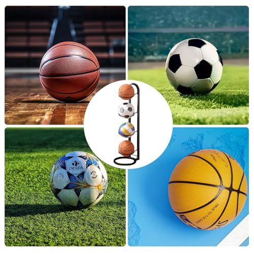 YFCJYBF Balllagerregal, ballständer, Fußballregal, mehrschichtiges integriertes Volleyball-Fußballregal, abnehmbares Basketball- und Fußballregal, Lagerregal für Bälle，Ball aufbewahrung (schwarz)