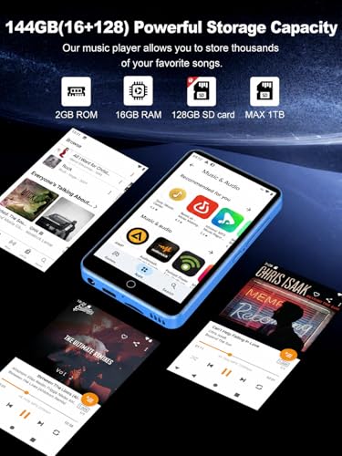 Image of 144GB MP3 Player with Bluetooth and WiFi, 4 inch Full Color Touch Screen MP4 Music Player with Spotify,Pandora,YouTube, Android MP4 Music Player for Kids up to 1TB