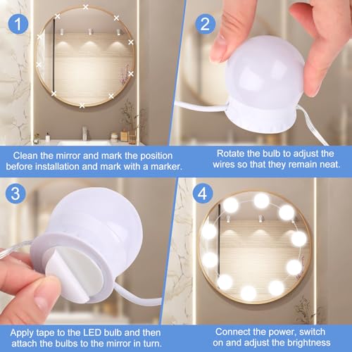 NVIYAM 10 LED Spiegelleuchte mit 3 Farbe, Dimmbar Hollywood Schminktisch Licht, Schminktisch Beleuchtung, Schminklicht für Spiegel… – Ansicht 4