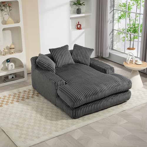 Dzaayediiy Sofá cama esquinero con 3 cojines suaves, sofá de relax tapizado con marco de esponja de alta densidad, para salón, oficina, gris oscuro