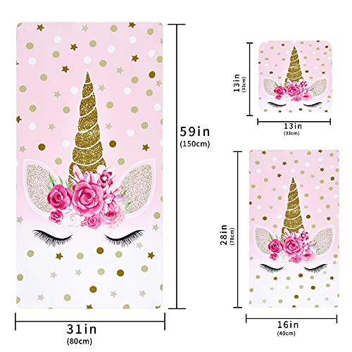 Aspmiz 3Pcs Unicorn Beach Towels Set Include Beach Towel, Hand Towel And Wash Towel, Pink Unicorn Beach Towel Set For Bathroom, Super Soft Water Absorbent Beach Towel For Travel, Swim, Outdoor #TOP6