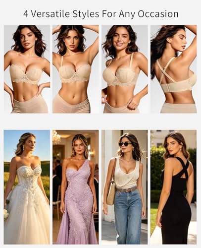 Image of Plusexy Women's Push Up Strapless Bra Padded Wire Convertible Multiway Bras | Halter Non Slip