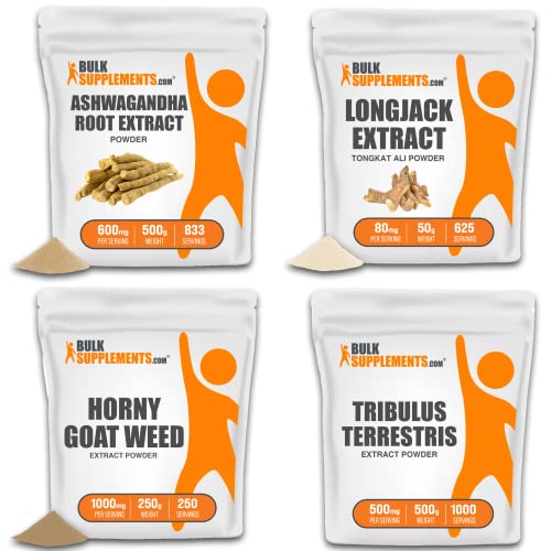 Bulksupplements.com Ashwagandha Root Extract Powder (500G), With Longjack Extract Powder (50G), Horny Goat Weed Powder (250G), & Tribulus Terrestris Extract Powder (500G) Bundle #TOP7
