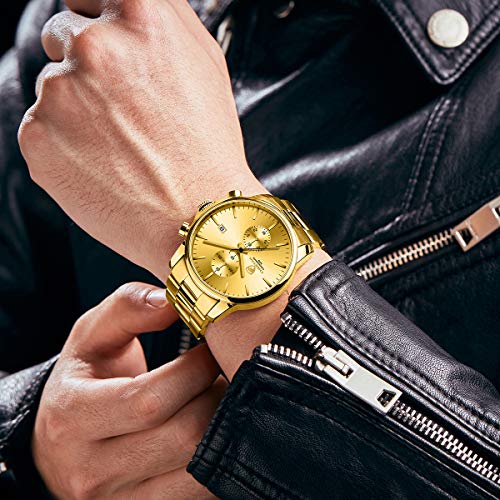 GOLDEN HOUR Men's Watches with Gold Stainless Steel Metal Strap Fashion Casual Waterproof Chronograph Quartz Watch, Auto Date in Black Hands by GOLDEN HOUR - Used condition - Image 7