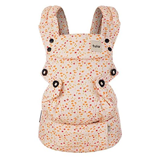 Baby Tula Explore Baby Carrier 7 – 45 lb, Adjustable Newborn to Toddler Carrier, Multiple Ergonomic Positions, Front and Back Carry, Easy-to-Use, Lightweight – Posies, Orange and Pink Flowers