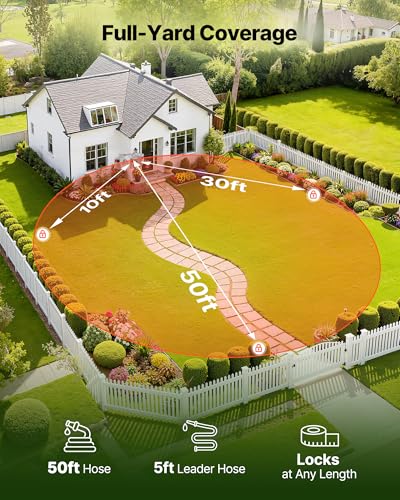 Image of VEVOR Retractable Garden Hose Reel, 1 /2 in x 50 ft, Wall Mounted Hose Reel with 9-Function Sprayer Nozzle and 180 Swivel Bracket, Any Length Lock, Automatic Slow Rewind System, for Garden Watering