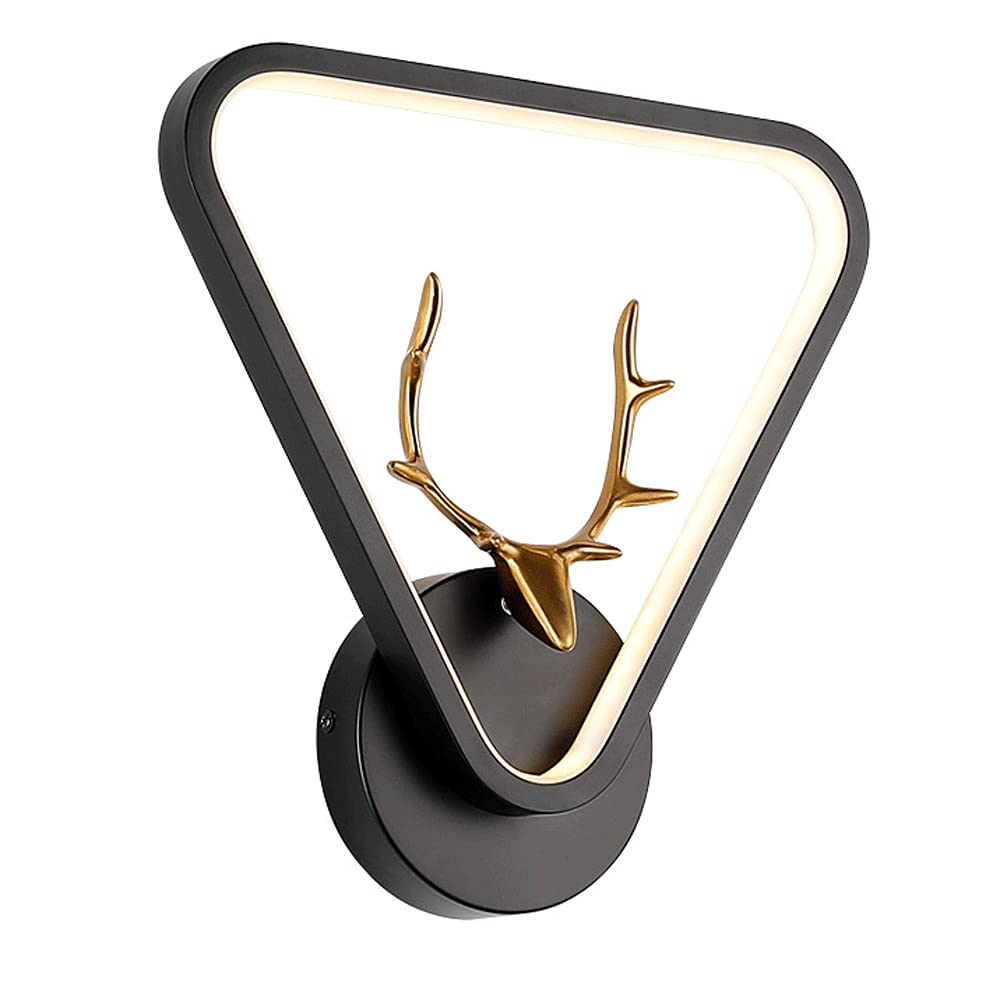 Ultra-Thin Triangle Wall Lamp, Black Metal Wall Sconce with Gold Antlers Decorative Kit, Modern LED Wall Light, Bedside Lighting Wall Lamps, Nordic Minimalist Wall Lights
