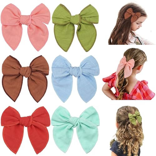 MiDoDo 6 piezas de lazo de pelo grande lazo de pelo de lino de algodón es adecuado para adornos de cabello de lazo neutro hechos a mano para niñas y niños pequeños (6 piezas)