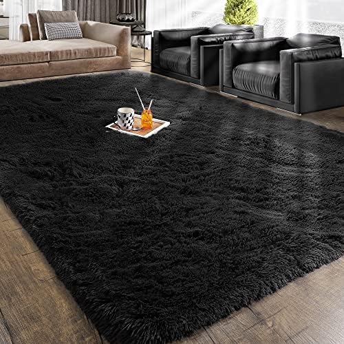 RUGTUDER Black Soft Area Rug for Bedroom,2x4,Fluffy Shaggy Rugs for Girls Boys Room,Furry Rugs for Baby Kid Room,Shag Carpet for Dorm Nursery Room,Bedside Rug,Anti-Slip Rug,Rectangle Rug,Black Carpet