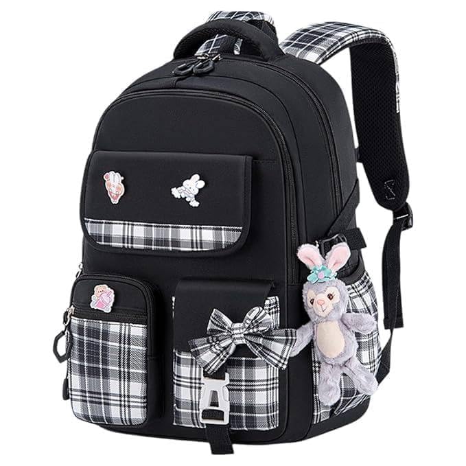 Cute Bow Cartoon School Bag College Laptop Backpack for Women & Teens with Zipper Pouch | 18 Inch Book Backpack - Cute Accessory | Travel - Camping, Tuition, Coaching-image-34