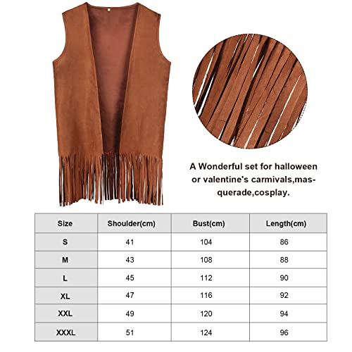 Satinior Halloween Men's Hippie Costume Vest Set Fringe Vest Costume Accessory Suede Fabric Male Hippie Vest For Western Party Adults Disco Clothes Outfit, Multicolored, X-Large #TOP3