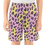 NUSTAPU Fashion Boy's Shorts Summer Drawstring Waist Athletic Pants with Pockets Kids Cute Graphic Shorts Yellow Purple Leopard 12-13 Years