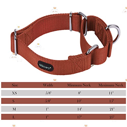 Mikivery Martingale Hundehalsband, Nylon, verstellbar und Sicherheitstraining, Ziegelrot, Karamell, Bequeme Metallschnalle, Haustierhalsbänder für kleine, mittelgroße und große Hunde
