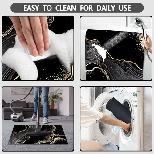 MUGINYU Black Gold Bathroom Rugs Sets 3 Piece Abstract Bath Mat Thin Rubber Diatomaceous Earth Quick Dry Rugs Water Absorbent Floor mat with U-Shaped Contour Toilet Mat Bath for Bathroom Decor by MUGINYU - Used condition - Image 4