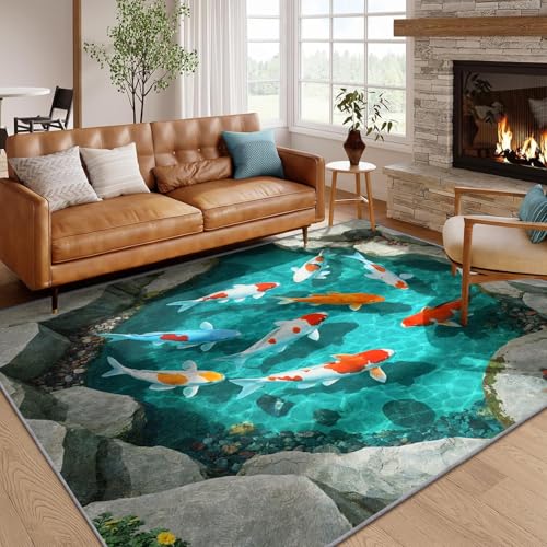 3D Optical Illusion Koi Rug image