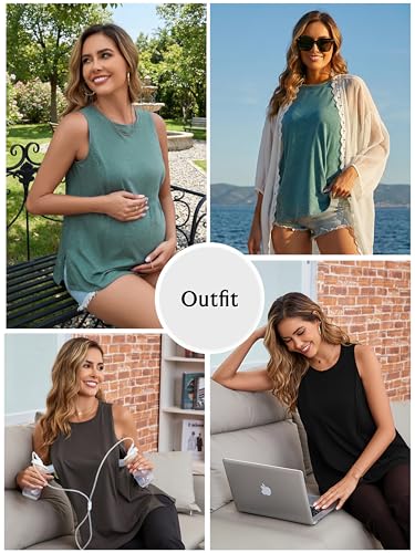 Ecavus 3er Pack Stilltops Damen mit Verstecktem Reißverschluss Ärmelloses Stillshirt Stillen Tops Stilloberteile Schwarz Schokoladenbraun Grün S