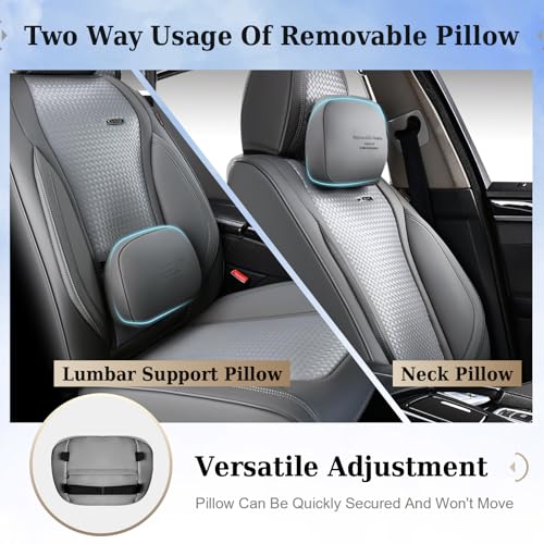 Image of Coverado Seat Covers, Car Seat Covers Front Seats, Waterproof Nappa Leather Auto Seat Cover with Lumbar Head Pillow, Gray Seat Covers Carseat Cover Universal Fit for Most Cars
