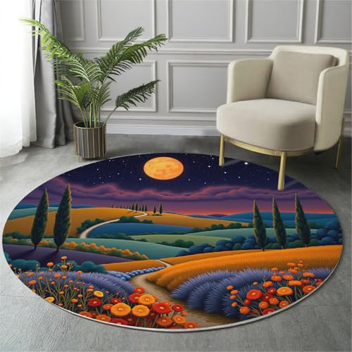 Tapis rond Champs de Lune pour salon et salle d'étude