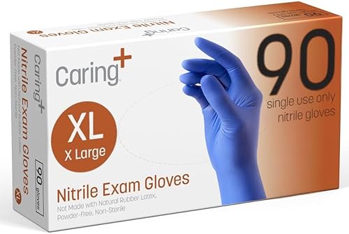 Guantes de examen de nitrilo Caring, azules, sin polvo, guantes desechables para atención médica, primeros auxilios, limpieza, preparación de