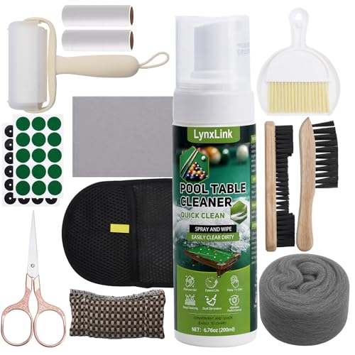 Pool Table Cleaner Kit - Anti-Residue Foam Billiard Table Cleaning Spray with Large Brushes Cleaning Cloth Billiard Table Maintenance Accessory Set - Suitable for Billiard Players for Home & Club