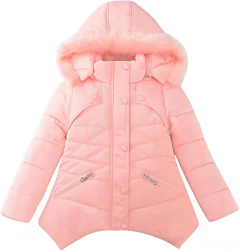 Girls Hooded Down Jacket Coat Snowsuit Thicken Warm Winter Coat Middle Length For Girls 3-12 Years Old(Pink,5-6 Years) : Clothing, Shoes & Jewelry
