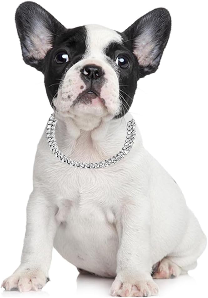 Silver Cuban Dog Collar,Cuban Link Dog Collar Necklace Diamond Metal Bling Choke Collar 13mm Wide Pet Jewelry for Puppy Small Medium Large Dogs Cats (14inch) | Cuban link pet collar shiny 13mm wide bling metal Elegant Jewelry glitter,suitable for puppy,small,medium,large dogs and cats