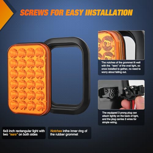 Image of Nilight 5 inch X 3 inch Rectangular Trailer Tail Light 2 PCS Amber 24 LED