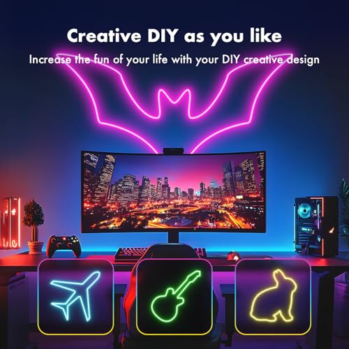 Image of Led Lights for Bedroom, 20FT RGB Neon Rope Lights, App Control, IR Remote, Music Syncing, Outdoor IP67 Waterproof, Flexible Strip Lights Cuttable for Bedroom, Gaming, Party, Outdoors Decor