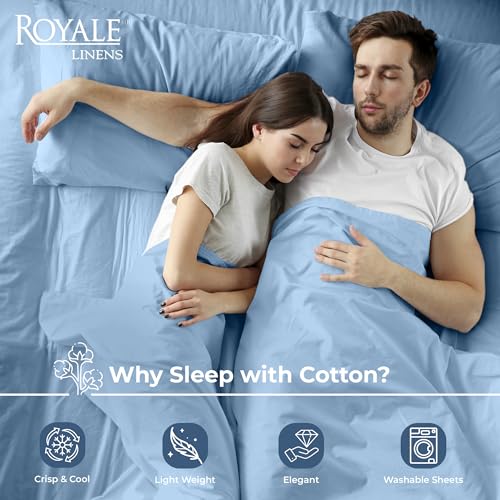 Image of Royale Linens 100% Organic Cotton Queen Flat Sheet Only - Super Soft - Percale Top Sheets - Queen Flat Sheet Sold Separately - Breathable, Cool & Crisp Lake Blue Sheets Only (90 inch x 102 inch, Lake Blue)