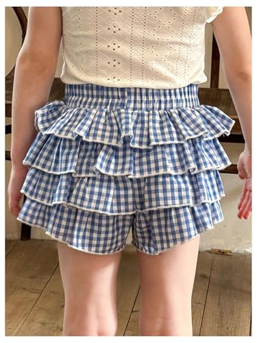 Verdusa Toddler Girl's Cute Gingham Y2K Plaid Ruffle Shorts Summer Tiered Layered Shorts2