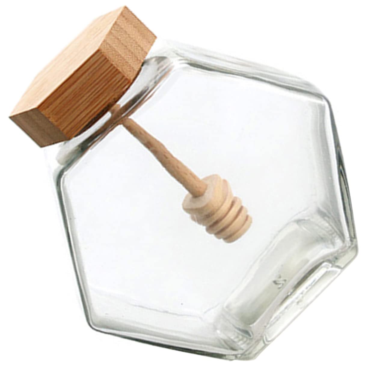 NAMOARLY Honey Pot To Go Food Containers with Lids Syrup Honey Dispenser Jars with Lids Honey Containers Syrup Honey Container Honey Storage Dispenser Glass + Wood Transparent re-usable
