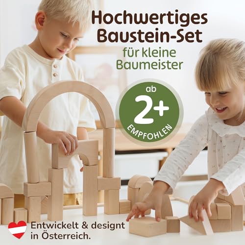 Merle Toys Premium Holzbausteine Natur, Bauklötze Holz Groß, Regenbogen-Set – Ansicht 2