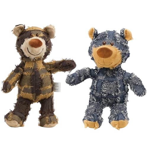 DXPETA 2Pcs Indestructible Robust Bear Dog Toys, Durable Chew Toys for Aggressive Chewers, Interactive Plush Toys for Small Medium Dogs, Teeth Cleaning & Anxiety Relief, Dark Purple & Denim Blue