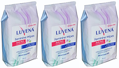 Luvena Feminine Wipes Anti-Itch Cleansing Wipes Paraben Free Pack of 3
