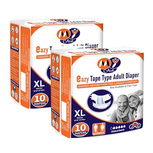 Image of Unisex Eazy Tape Style Easy Adult Diapers With Wetness Indicator, Fast Absorption, Leakproof, Odour Lock & Anti-Bacterial | Extra Large Size | 20 Count (Pack of 2)