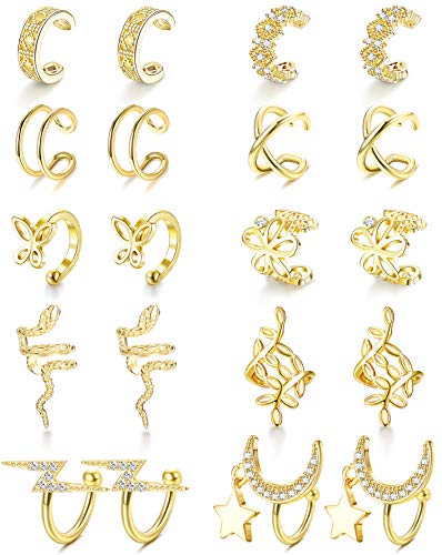 ORAZIO 10 Pairs Gold Plated Ear Cuffs For Non Pierced Ears Fake Cartilage Cuff Earrings Set Fashion Ear Clips For Women