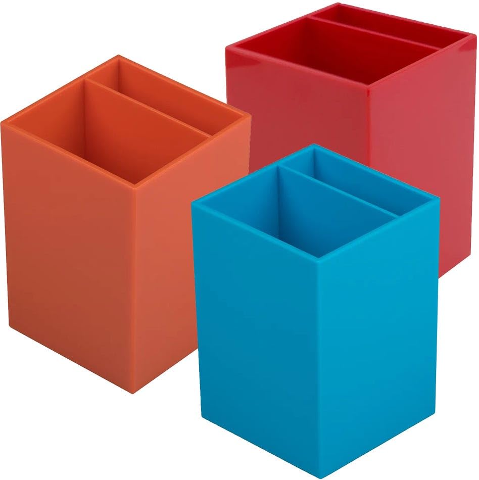 Image of JAM PAPER Plastic Pen Holders - Primary Assortment Desktop Pencil Cups - 3 /Pack