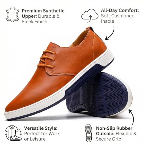 Image of konhill Men's Casual Oxford Shoes - Breathable Dress Shoes Loafers Lace-up Flat Sneakers