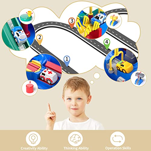 Kids Race Track Car Adventure Toy For Toddlers - Car Rescue Adventure Toys Gifts For Boys Age 3, Car Toys For Toddlers 2-4 Years, Educational Puzzles Car Toys For 4 5 6 Year Old Boys Girls #TOP3