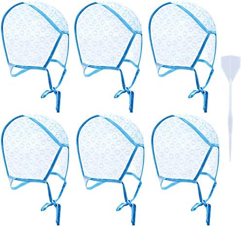 6 Pieces Hair Cap Highlighting Frosting Cap Highlight for Hair Cap Dye Color with Plastic Hooks Hair Coloring Salon Hairdressing Tool Kit Supplies (Blue)