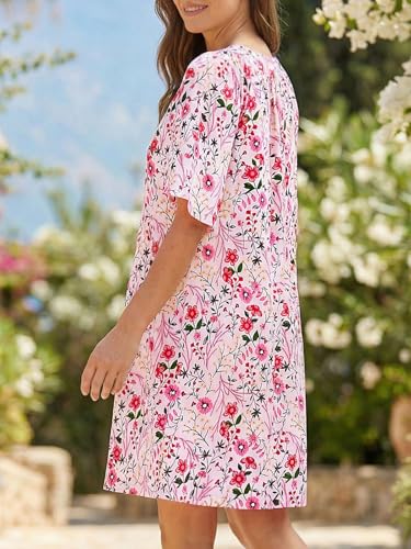 Image of Wenrine Womens Flutter Short Sleeve Mini Dress Casual V Neck Loose Flowy Summer Dresses