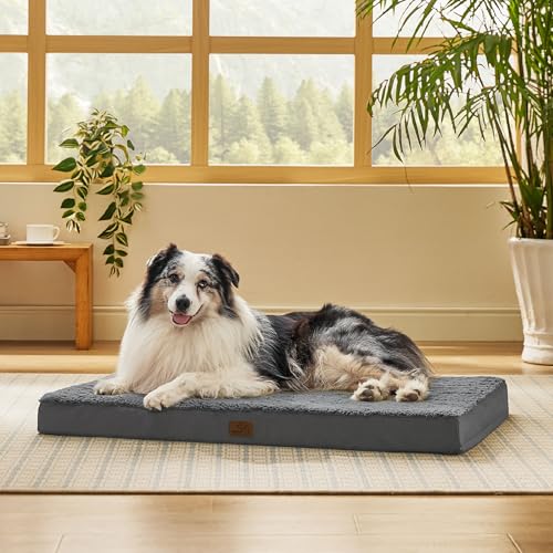 BEDSURE orthopädisches Hundebett Grosse Hunde - 104x74x9cm Hundekissen flauschig Hundematte waschbar Hundematratze in dunkelgrau für große Hunde
