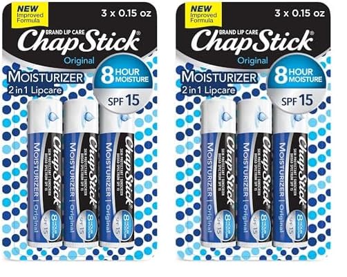 ChapStick Moisturizer Original Lip Balm Tubes, SPF 15 and Skin Protectant - 0.15 Oz, 3 Count (Pack of 2)