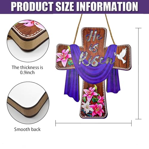 Easter-Decorations-Door-Sign-He-is-Risen-Religious-Cross-Signs-Wooden-Hanging-Christian-Lily-Flowers-Easter-Party-Supplies-Wood-Jesus-Hanger-for-Farmhouse-Front-Door-Porch-Wall-Window-Decor Easter Decorations Door Sign He is Risen Religious Cross Signs Wooden Hanging Christian Lily Flowers Easter Party Supplies Wood Jesus Hanger for Farmhouse Front Door Porch Wall Window Decor