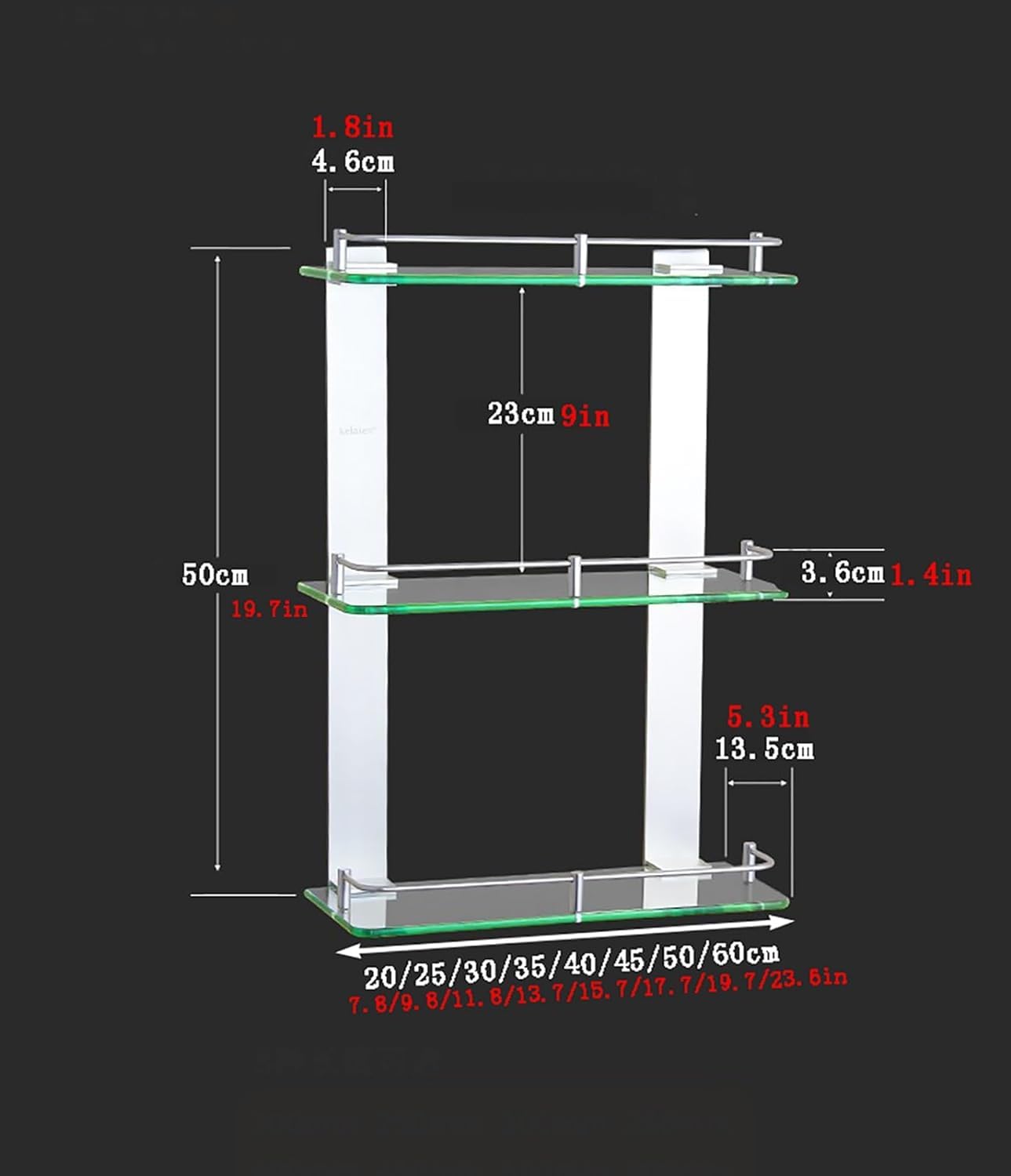 Schwebende Glasregale, Dreifach-Glasregal, Wandmontierter Bad-Organizer Aus Aluminiumglas, Badezimmer-Glas-Organizer-Gestell Für Toilette, Küche, Dusche, SilberSilver-40cm