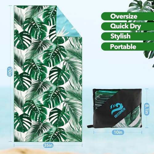 Beach Towel, Microfiber Beach Towels, Oversized, Quick Dry (73" x 35") Sand Proof, Absorbent, Compact, Beach Blanket, Lightweight Towel for The Swimming, Sports, Beach, Gym-Palm Leaf
