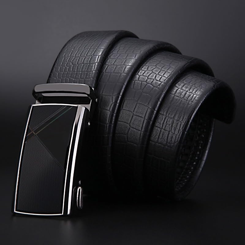 JSEIAJB Men's Automatic Buckle Belt Men's Genuine Leather Business Belt Pants Belt Men's(115cm)2